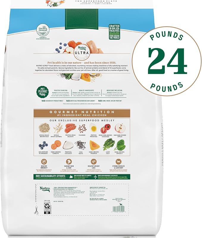 Nutro Ultra Adult Weight Management Dry Dog Food, Chicken, Lamb and Salmon Protein Trio, 24 lb. Bag