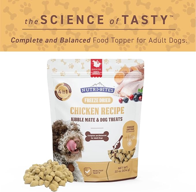 Nutri Bites Freeze Dried Dog Food Meal Topper, Chicken Recipe 22 oz | Fresh Healthy Raw High-Protein Pet Food with Real Meat | Great Meal Toppers, Mix-Ins, or Training Treats
