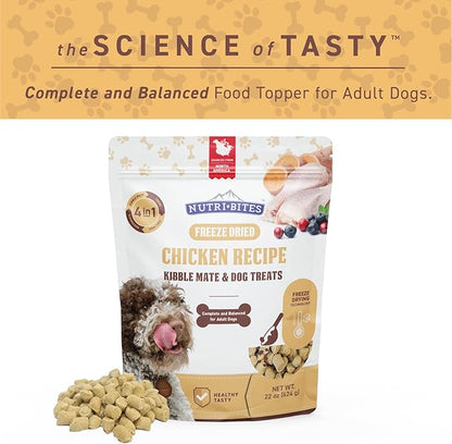 Nutri Bites Freeze Dried Dog Food Meal Topper, Chicken Recipe 22 oz | Fresh Healthy Raw High-Protein Pet Food with Real Meat | Great Meal Toppers, Mix-Ins, or Training Treats