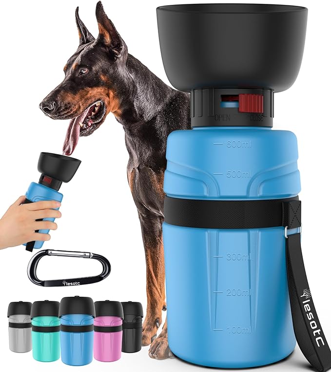 lesotc Portable Dog Water Bottle, Dog Travel Water Bottle, Leak Proof Dog Water Bowl Dispenser, Collapsible Pet Water Bottles for Dogs Essentials, Walking, Hiking Gear, On The Go, Traveling, BPA Free
