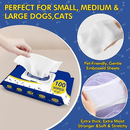 Pet Wipes 400 Dog Wipes – 8x8 Inch Unscented Dog Paw Cleaner Wipes for Body, Ears, Face, and Skin Ultra Thick & Soft with Hypoallergenic Formula Ideal Pet Wipes for Dogs & Cats
