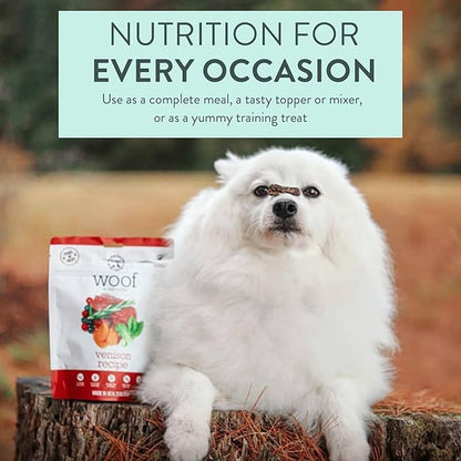 Woof - Air Dried Dog Food, Dog Food Toppers for Dry Food, High Protein, Natural Dog Food, Limited Ingredient Recipe Dry Dog Food, Wild Venison, 3.5 oz