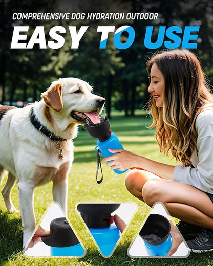 Dog Water Bottle Portable, 28oz Dog Travel Water Bottles, Patented, Leak-proof Pet Water Dispenser for Outdoor Walking, Hiking, Food Grade Silicone, Klein Blue