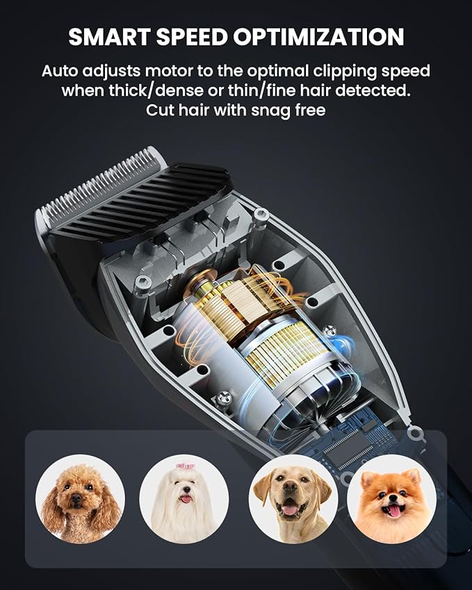 DOG CARE Smart Dog Clippers, Cordless Dog Grooming Clipper Kit with Heatproof Blades, LED Display, 3 Speeds, Auxiliary Light, Rechargeable Heavy-Duty Professional Pet Hair Trimmer Shaver for Dog Cat
