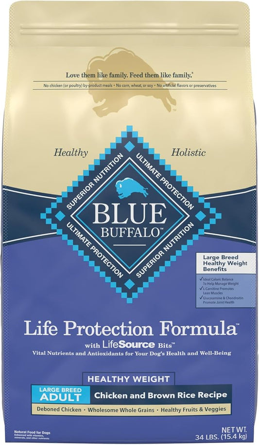 Blue Buffalo Life Protection Formula Natural Adult Large Breed Healthy Weight Dry Dog Food, Chicken and Brown Rice 34-lb