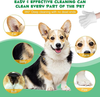 Hypoallergenic Cleaning Glove for Dog and Cat, Wipes Gloves for Dog and Cat Fur Face, Ear, Eye, Paws Cleaning Wipes Pet Wash Free Gloves, Grooming Wipes for Pet No Rinse Thick Dog Wipes Gloves 6PCS