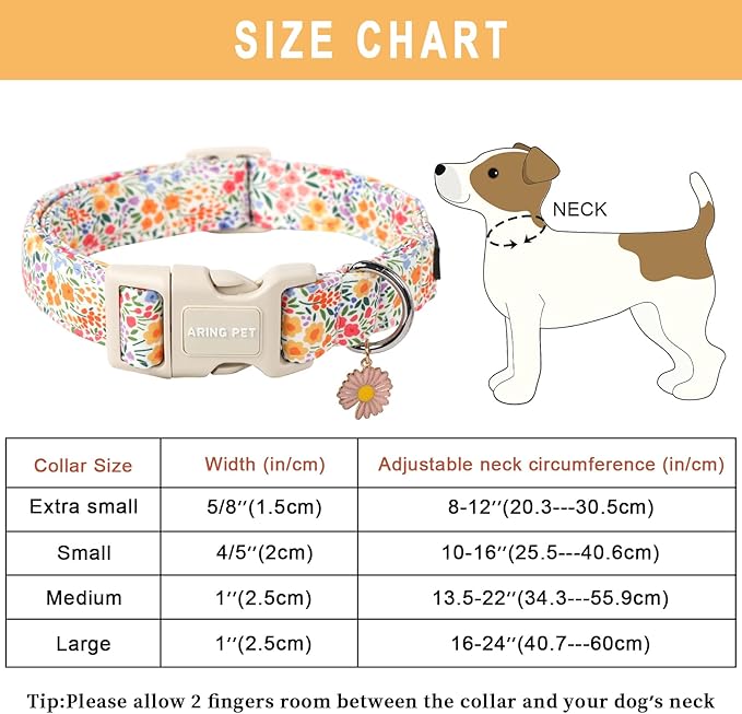 ARING PET Summer Dog Collar-Cute Dog Collar for Small Dogs, Adjustable Cotton Floral Pet Collars Puppy Collar for Small Medium Large Dogs