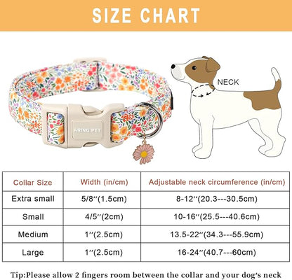 ARING PET Summer Dog Collar-Cute Dog Collar for Small Dogs, Adjustable Cotton Floral Pet Collars Puppy Collar for Small Medium Large Dogs