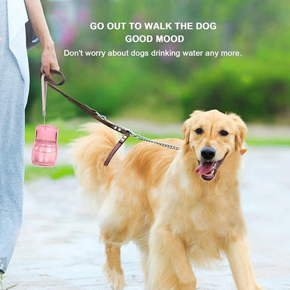 Dog Water Bottle Portable - Leak Proof Foldable Pet Water Dispenser for Dogs & Cats, 350ml Dog Water Bowl Drink Cup Summer Accessories for Outdoor Travel Walk Hinking (Pink)
