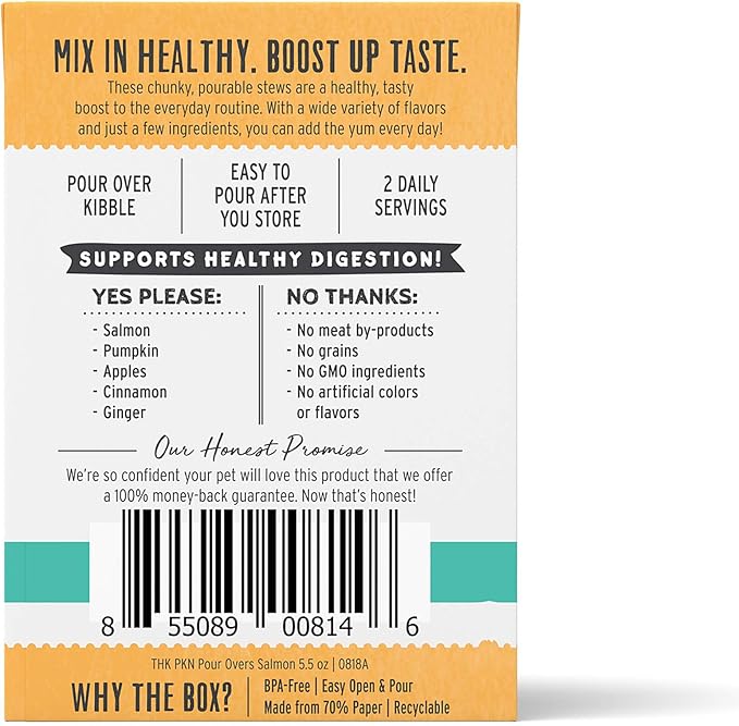 Honest Kitchen The Superfood Pour Overs Lamb & Beef Stew and Salmon Stew Wet Dog Food Toppers (12 Pack), 5.5 oz