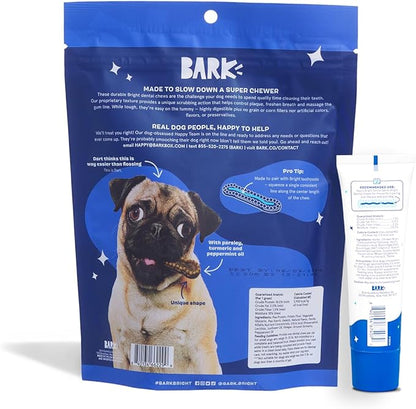Bark Bright Durable Dental Chews Kit - Dog Tooth Brushing Treatment with Teeth Cleaning Chew Sticks & Toothpaste - Plaque & Tartar Remover for Cleaner Teeth & Fresh Breath - Small Breeds - 15 Chews