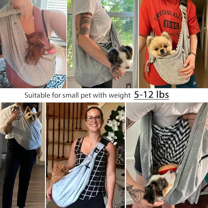 NATUYA Small Dog Carrier Sling Cat Sling,Adjustable Strap Hand Free Pet Puppy for Outdoor Traveling Subway (gray, Snap)