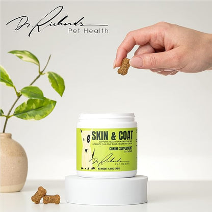 Dr. Richard's Skin & Coat Support for Dogs - Soft Chew Supplement Strengthens Skin Structure & Decreases Itching for Beautiful Healthy Coat, Improved Health & Comfort for All Adult Breeds