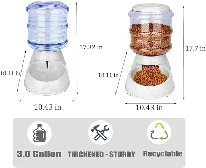 Automatic Feeder and Water Dispenser in Set,Gravity Food Feeder and Waterer with Pet Food Mat,Large, 3 Gallonx 2, Gray (Water and Food Dispenser Set)
