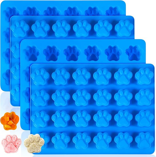 4Pcs Puppy Dog Paw Bone Silicone Mold for dog treats, Non-Stick Food Grade Silicone Molds for frozen treats, Baking Mold for Jelly, Candy, Chocolate,Ice Cube, Dog Snack Biscuits