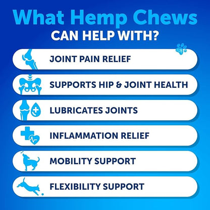Hemp Hip and Joint Supplement for Dogs - Glucosamine for Dogs - Dog Joint Pain Relief Treats - Chondroitin - MSM - Hemp Oil - Mobility Support - Advanced Canine Joint Health - Made in USA - 120 Chews