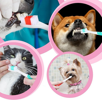 2 PCS Dog Toothbrush, Double Headed Pet Toothbrush with Soft Bristles, Easy Teeth Cleaning, Dog Dental Care for Puppies, Cats and Small Pets, Toothbrush in Bulk Individual Polybag (Mix)