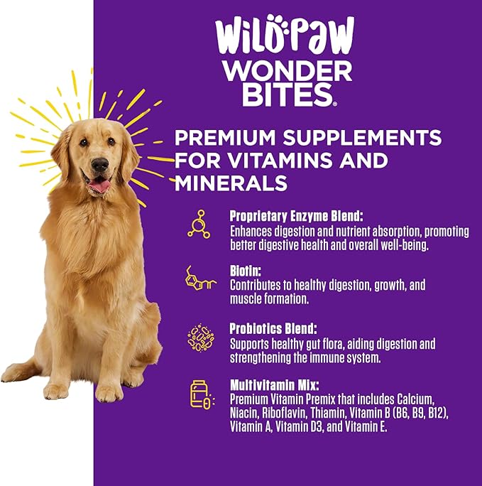 WonderBites for Vitamins & Minerals – 90 Soft Chews- Multivitamin Supplement for Dogs – Glucosamine, Probiotics, Hemp, & more- Supports Immune System, Joints, Digestion & Overall Health