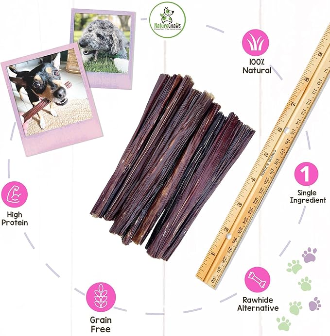 Nature Gnaws - Beef Jerky Sticks for Dogs - Premium Natural Beef Gullet Bones - Simple Single Ingredient Tasty Dog Chew Treats - Rawhide Free 5-6 Inch (1Lb)