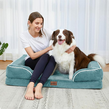 XXL Waterproof Orthopedic Dog Bed for Extra Large Dogs, Orthopedic Foam Dog Sofa Bed with Washable Removable Cover & Non-Slip Bottom(XX-large,Washed Blue)
