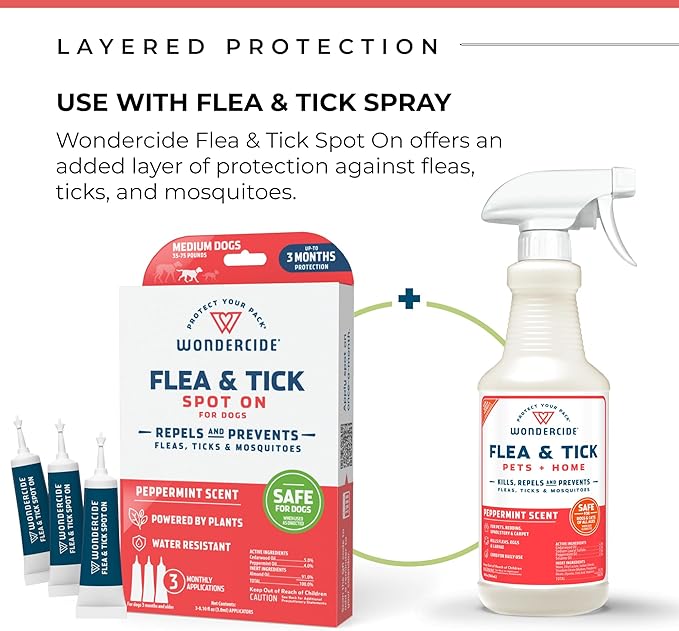 Wondercide - Flea & Tick Dog Spot On - Flea, Tick, and Mosquito Repellent, Prevention for Dogs with Natural Essential Oils - Up to 3 Months Protection - Medium 3 Tubes of 0.10 oz