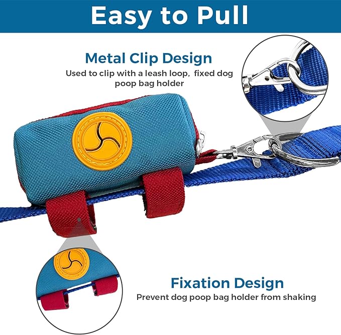 Dog Poop Bag Holder Zippered Pouch, Portable Dog Poop Bag Dispenser with 1 Metal Clip, Fashion Color Matching Canvas Waste Bag Holder for Leashes - 2pack