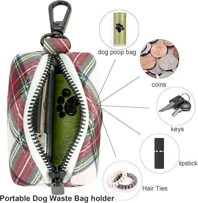 ARING PET Dog Poop Bag Dispenser, Cotton Doggy Poop Bags Holders Attach to Any Leashes, Portable Washable Christmas Pet Waste Pouch Dispenser with Metal Zipper