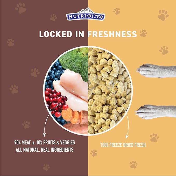 Nutri Bites Freeze Dried Dog Food Meal Topper, Chicken Recipe 22 oz | Fresh Healthy Raw High-Protein Pet Food with Real Meat | Great Meal Toppers, Mix-Ins, or Training Treats