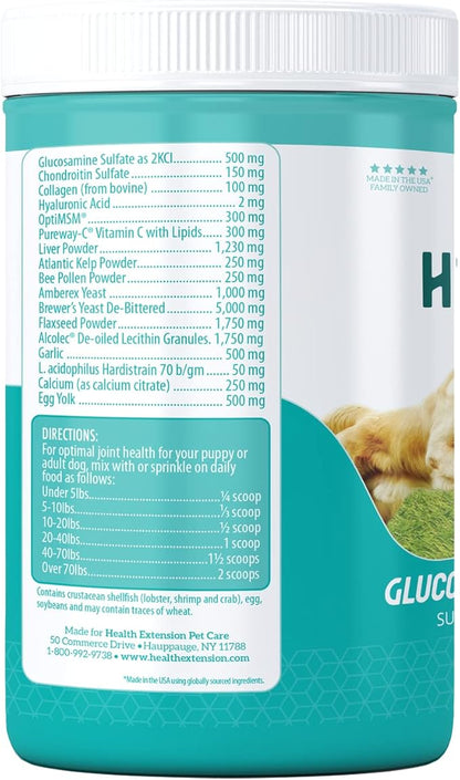 Health Extension Chondroitin with Glucosamine for Dog, Arthritis Pain Relief Vitamin, Joint & Hip Supplement Cheese Flavored Powder, Suitable for All Types of Puppies & Dogs, (16 Oz / 454 g)