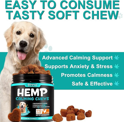 Hemp Calming Chews for Dogs 110 Count, Chicken Flavor Dog Calming Treats, Helps with Dog Anxiety, Separation, Barking, Stress Relief, Melatonin for Dogs, Sleep Calming Aid, for All Breeds & Sizes
