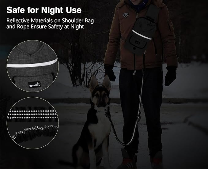 Pecute Hands Free Dog Leash, Multifunctional Crossbody Rope with Bag, Elastic Nylon Double Hands Free Leash with Pouch for Large Dogs, Reflective Shock Absorbing Bungee Walking, Jogging and Running