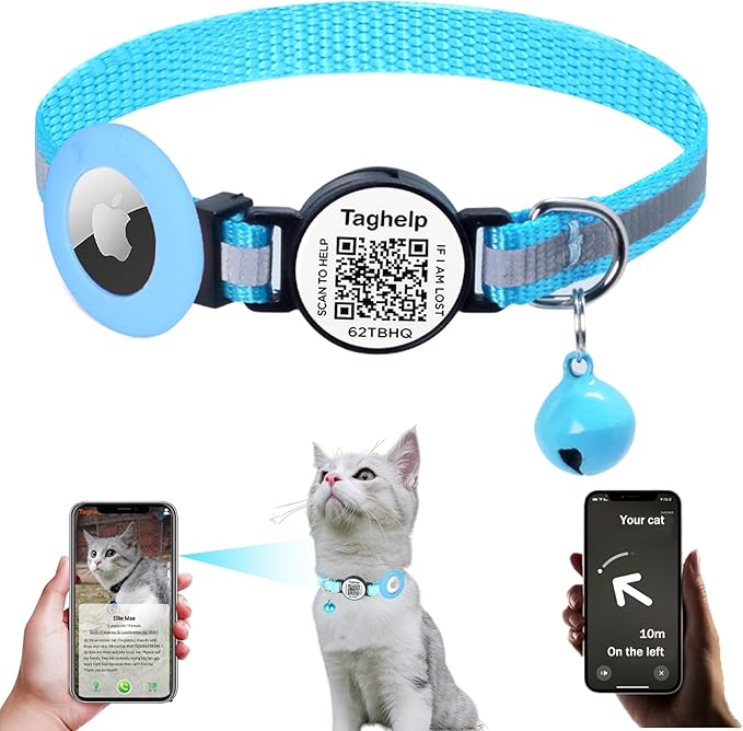 AirTag Cat Collar,Integrated Kitten Collar with Apple AirTag Holder smart ID tag, Reflective GPS Cat tag Collar with Bell, Lightweight Tracker Cat Collars for Girl Boy Cats, Kittens and Puppies (blue)