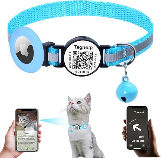 AirTag Cat Collar,Integrated Kitten Collar with Apple AirTag Holder smart ID tag, Reflective GPS Cat tag Collar with Bell, Lightweight Tracker Cat Collars for Girl Boy Cats, Kittens and Puppies (blue)