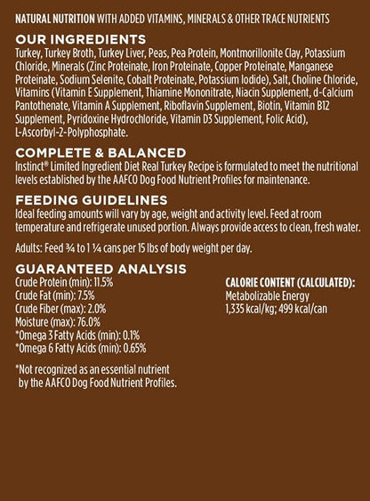 Instinct Limited Ingredient Diet Grain Free Real Turkey Recipe Natural Wet Canned Dog Food, 13.2 oz. Cans (Count of 6) Pack of 1