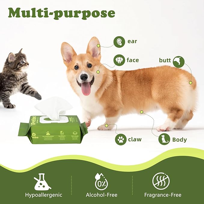 Unscented Dog Grooming Wipes for Cleaning and Deodorizing, Natural Plant Formula Pet Wipes for Dogs Cats on Paws Butt Face Body, Doggie Wipe Fragrance Free 600 Count