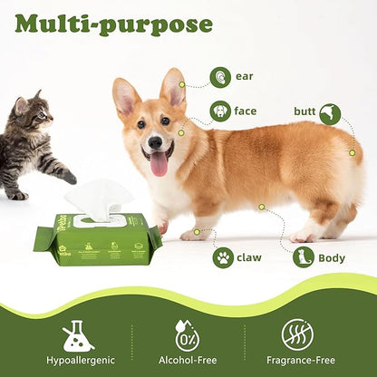 Unscented Dog Grooming Wipes for Cleaning and Deodorizing, Natural Plant Formula Pet Wipes for Dogs Cats on Paws Butt Face Body, Doggie Wipe Fragrance Free 600 Count