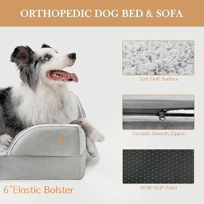 XXL Orthopedic Foam Dog Bed for Extra Large Dogs, Waterproof Orthopedic Dog Beds, Washable Dog Sofa Bed with Removable Cover & Non-Slip Bottom(XX-large,Grey White)