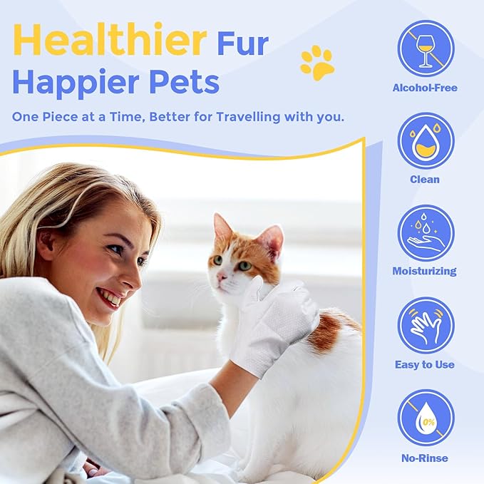 Pet Cleaning glove wipes for Dogs & Cats, Hypoallergenic Deodorizing Disposable No-Rinse Grooming Wipes, Extra Thick Bathing Wipes,Perfect for Pet Dry Cleaning,Daily Care and Travel,24 pcs