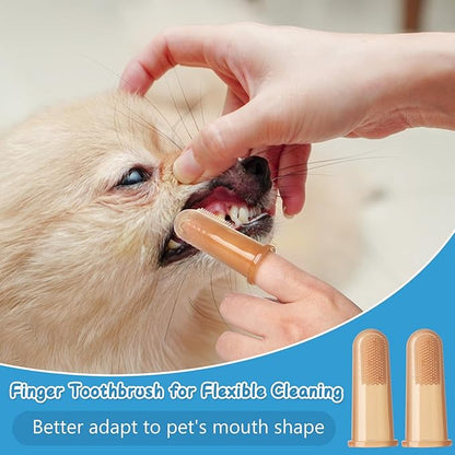 Silicone Soft Cat Dog Toothbrush for Small Breed, Small Tiny Mini Cat Dog Tooth Brushing Kit with Finger Toothbrush & Storage Box, Pet Teeth Cleaning Brush for Puppy Doggie Kitten Canine Dental Care