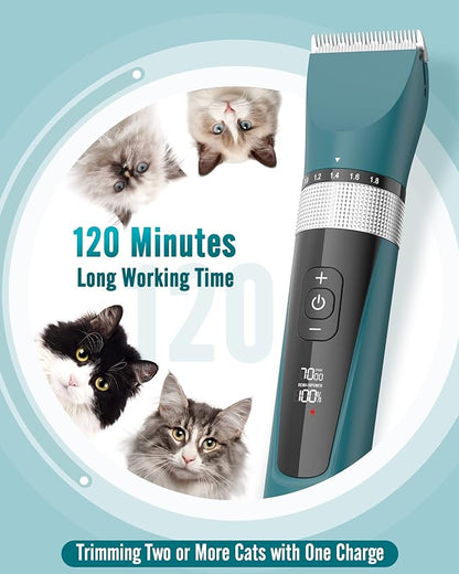 oneisall Cat Grooming Clippers for Matted Long Hair, 5-Speed Cat Grooming Kit Cordless Low Noise Pet Hair Clipper Trimmer Shaver for Dogs Cats Animals (green)