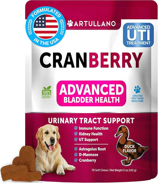 Dog UTI Treatment - Cranberry Supplement for Dogs - Bladder Control for Dogs - Dog Urinary Tract Infection Treatment - UTI Medicine for Dogs - Dog Cranberry Supplement - Kidney Support - 70 Chews