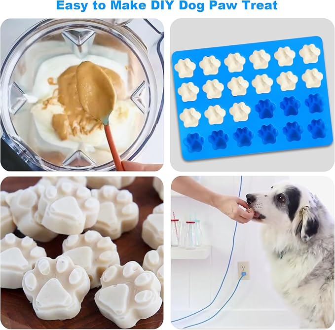 4Pcs Puppy Dog Paw Bone Silicone Mold for dog treats, Non-Stick Food Grade Silicone Molds for frozen treats, Baking Mold for Jelly, Candy, Chocolate,Ice Cube, Dog Snack Biscuits