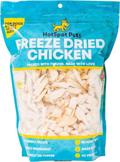 hotspot pets Freeze Dried Chicken Treats for Cats & Dogs -1LB Bag- Resealable Bag- Single Ingredient All Natural Grain-Free Chicken Breast -Made in USA- Perfect for Training, Topper or Snack (Chicken)