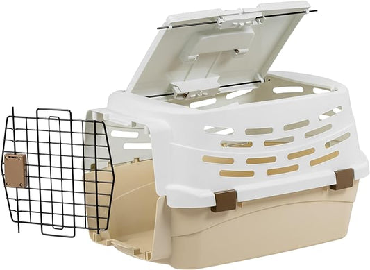 IRIS USA 23" Cat Carrier, Small Pet Carrier Hard, Dog Kennel with 2-Door Front and Top Access, Dog Carrier, up to 18 pounds, White/Almond