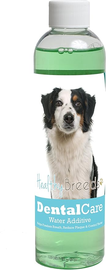 Healthy Breeds Dog Dental Care Water Additive for Miniature American Shepherd - Helps Freshen Breath, Reduce Plaque & Control Tartar - Mint Flavor - 8 oz