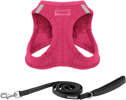 Voyager Step-in Plush Dog Harness – Soft Plush, Step in Vest Harness and Reflective Dog 5 ft Leash Combo with Neoprene Handle for Small and Medium Dogs by Best Pet Supplies -Set (Fuchsia Corduroy), M
