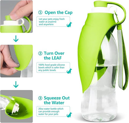 Dog Water Bottle, Portable Pet Water Dispenser Feeder Leak Proof with Drinking Cup Dish Bowl for Outdoor Walking, Hiking, Travel, 20OZ Water Bottle Fit for Small to Large Dogs and Cats Green