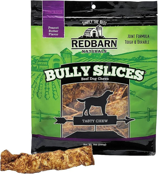 Redbarn Bully Slices Beef Hide Dog Treats, Peanut Butter Flavor - Slow Roasted Grain-Free Rawhide Chew No Artificial Preservatives - 9 oz. (12 Bags)