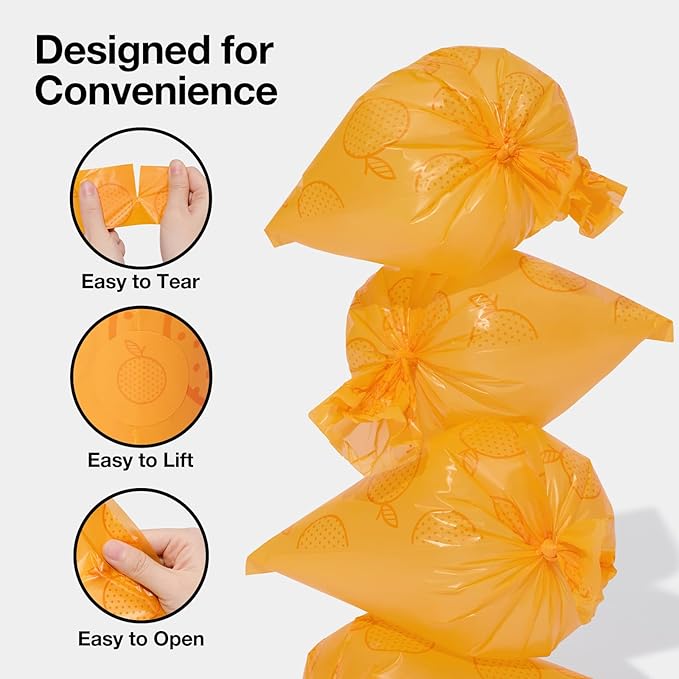 VETRESKA Citrus Scented Dog Poop Bags, Leak Proof, Extra Thick and Large Pet Waste Bags for Dogs Walking, Cat Litter and Babies' Diaper, 300 Count Bags (20 Refill Rolls)， Orange