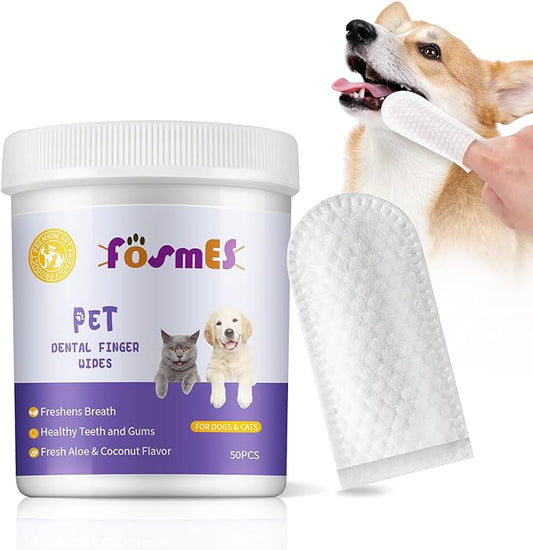 Teeth Cleaning Finger Wipes for Dogs & Cats, Reduces Tartar & Freshens Breath Finger Wipes，Natural Mild Ingredients,Disposable Pet Teeth Clean Finger Wipes-50PCS